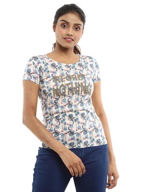 women's front print round neck t-shirt - 19479167 - Very Small Image - 1