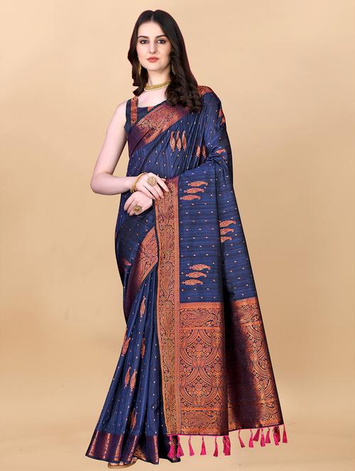 contrast bordered woven saree with blouse - 19480746 - Very Small Image - 1