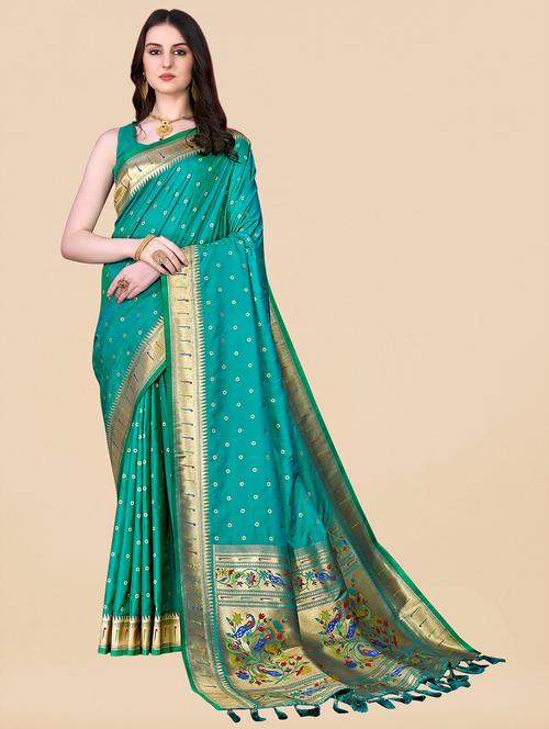 contrast bordered woven saree with blouse - 19480809 - Very Small Image - 1