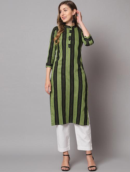 striped three quarter sleeve straight kurta - 19481185 - Very Small Image - 1