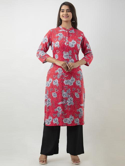 red self design kurta palazzo set - 19481713 - Very Small Image - 1