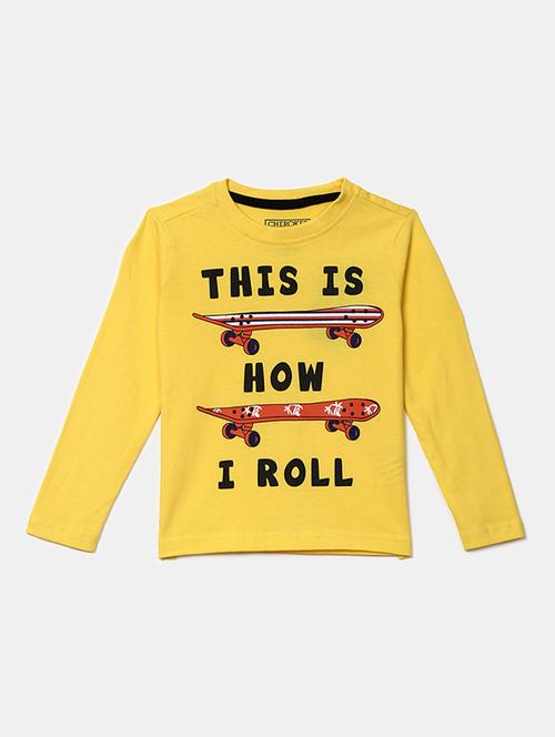 yellow printed round neck t-shirt - 19484523 - Very Small Image - 1