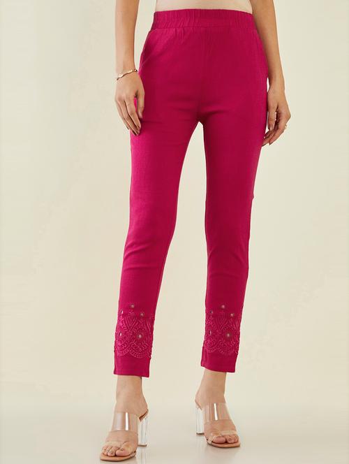 pink solid flat front trousers - 19486087 - Very Small Image - 1