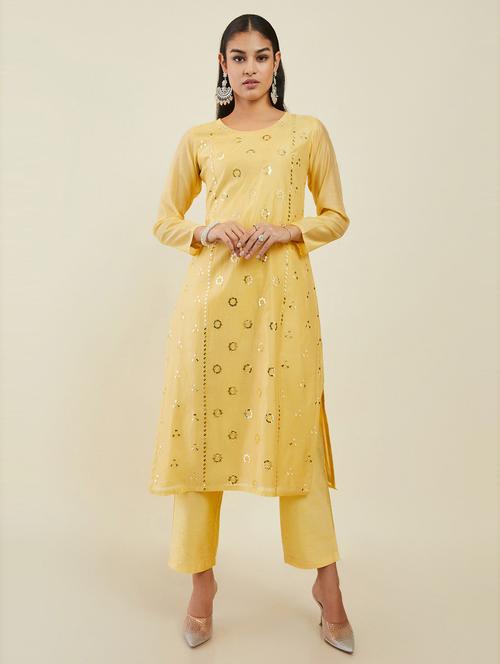 yellow self design suit set - 19486108 - Very Small Image - 1