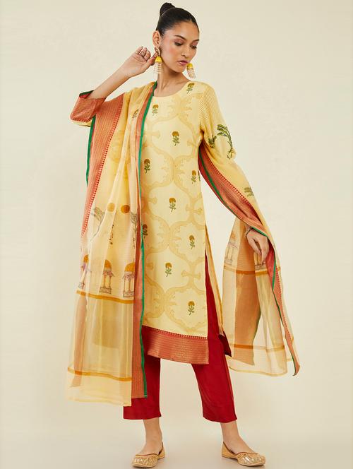 yellow self design suit set - 19486216 - Very Small Image - 1