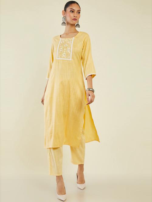 yellow self design suit set - 19486240 - Very Small Image - 1