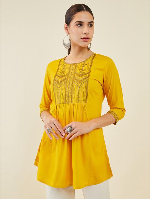 yellow rayon aline kurti - 19486284 - Very Small Image - 1