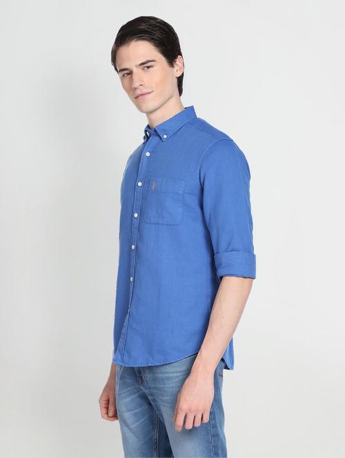 blue solid cotton casual shirt - 19486457 - Very Small Image - 1
