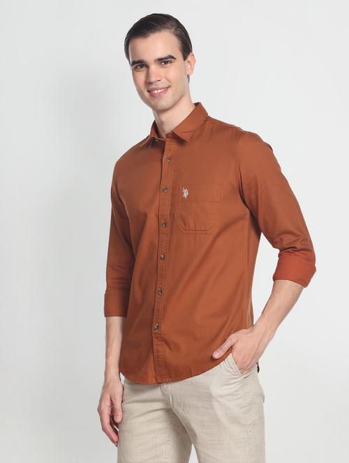orange cotton casual shirt - 19486515 - Very Small Image - 1