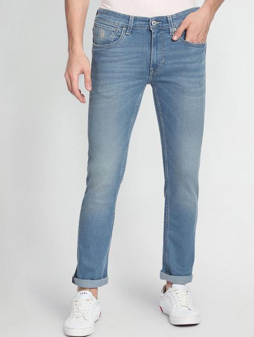 light blue cotton blend plain jean - 19486718 - Very Small Image - 1