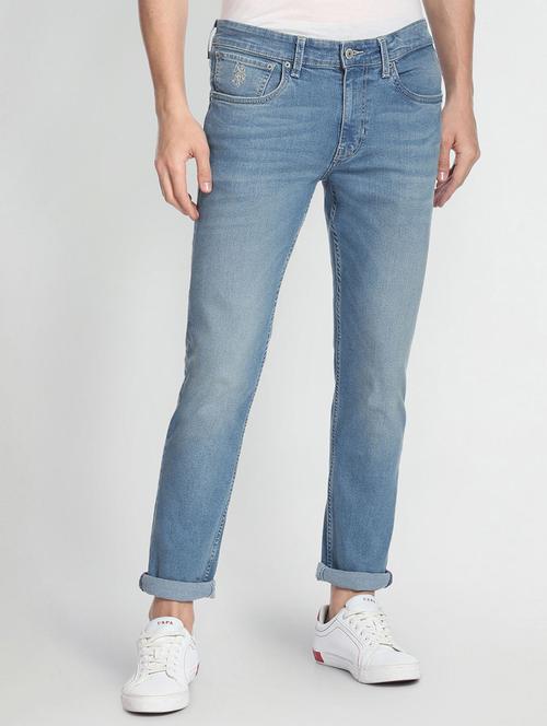 light blue cotton blend plain jean - 19486719 - Very Small Image - 1