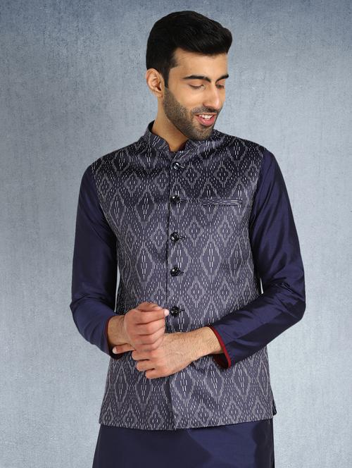 grey printed nehru jacket - 19488641 - Very Small Image - 1