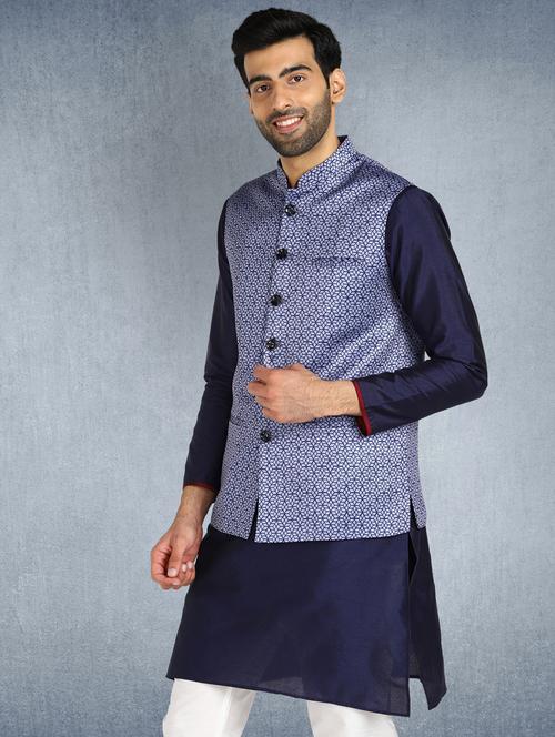 blue printed nehru jacket - 19488645 - Very Small Image - 1