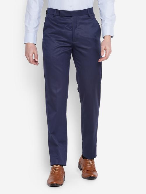 Solids Viscose Flat Front Formal Trousers - 19488671 - Very Small Image - 1