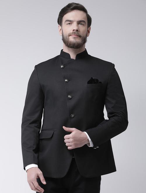 black solid bandhgala blazer - 19488721 - Very Small Image - 1