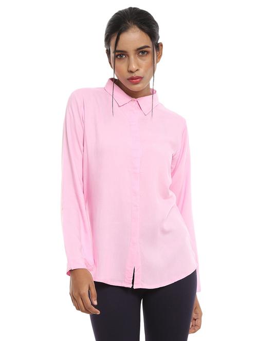 pink solid cotton regular shirt - 19489494 - Very Small Image - 1