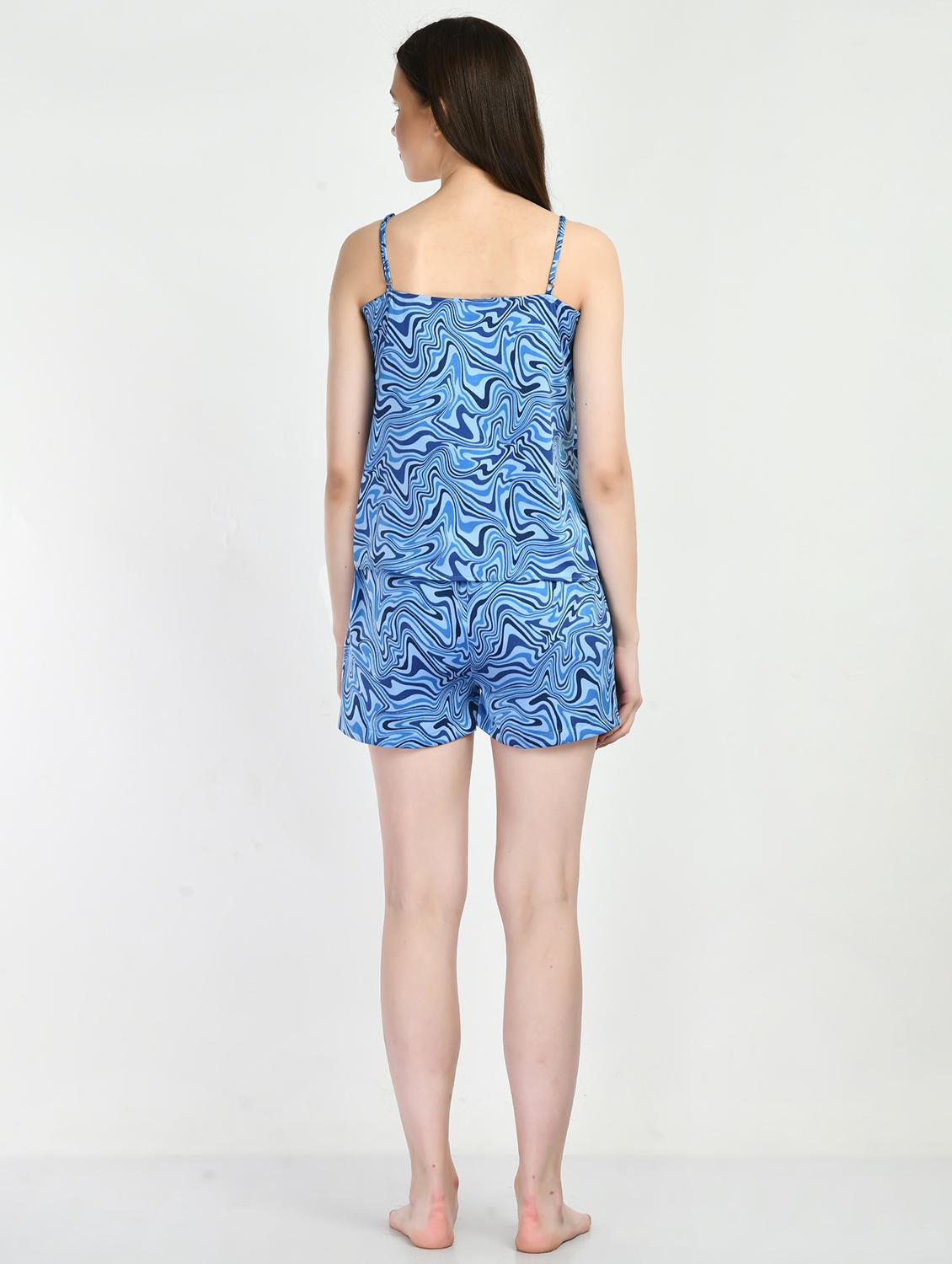 blue printed polyester shorts set - 19491418 - Standard Image - 2