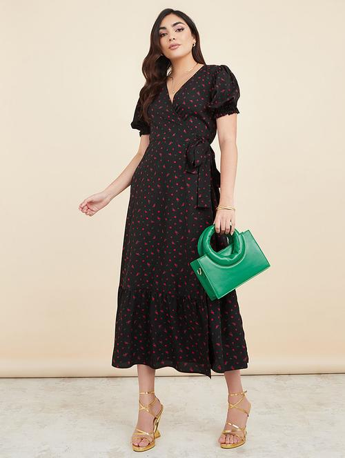 short sleeves floral print wrap midi dress - 19492823 - Very Small Image - 1