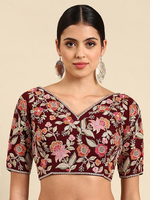 women maroon embroidered stitched blouse - 19493916 - Very Small Image - 1