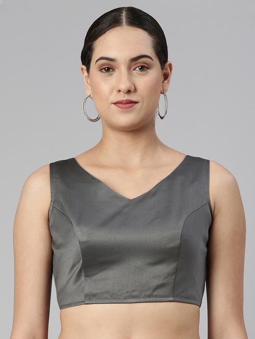 women grey solid sleeveless stitched blouse - 19493950 - Very Small Image - 1