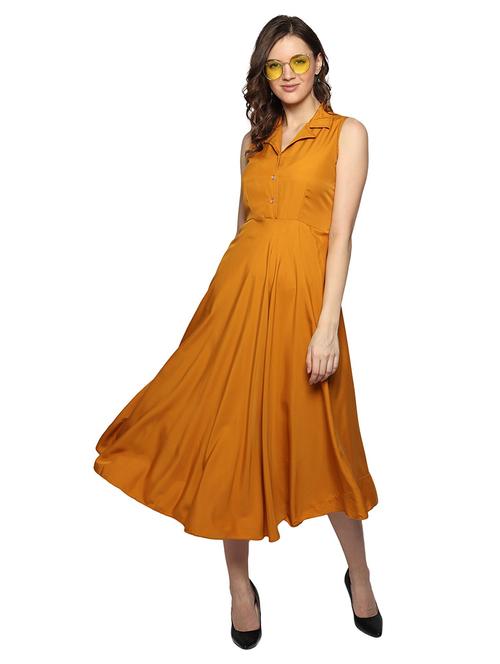 yellow crepe fit & flare dress - 19494103 - Very Small Image - 1