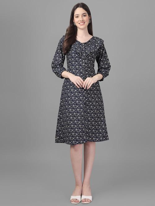black cotton fit & flare dress - 19494255 - Very Small Image - 1