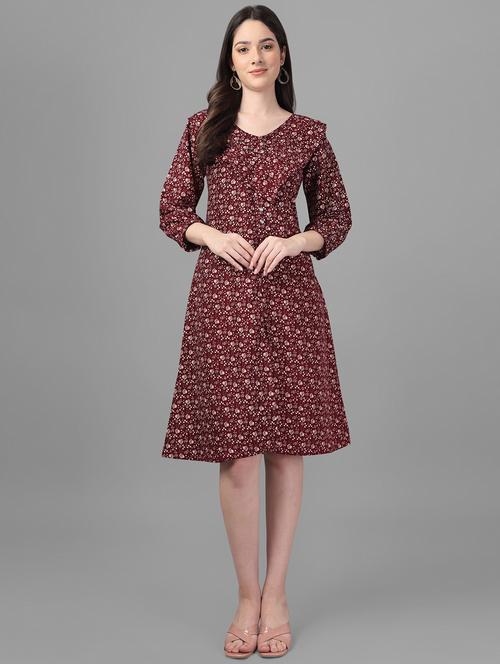 red cotton fit & flare dress - 19494256 - Very Small Image - 1