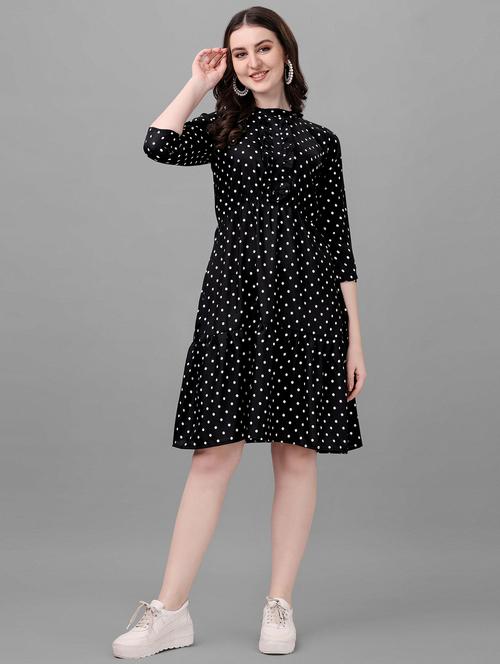 black rayon fit & flare dress - 19494259 - Very Small Image - 1