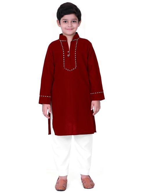 red solid kurta & pajama full length set - 19495306 - Very Small Image - 1
