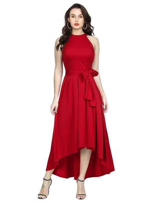 red solid fit & flare maxi dress - 19495560 - Very Small Image - 1