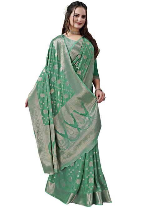 self design printed saree with blouse - 19495740 - Very Small Image - 1