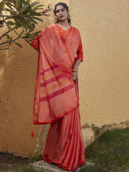 contrast bordered printed saree with blouse - 19496063 - Very Small Image - 1