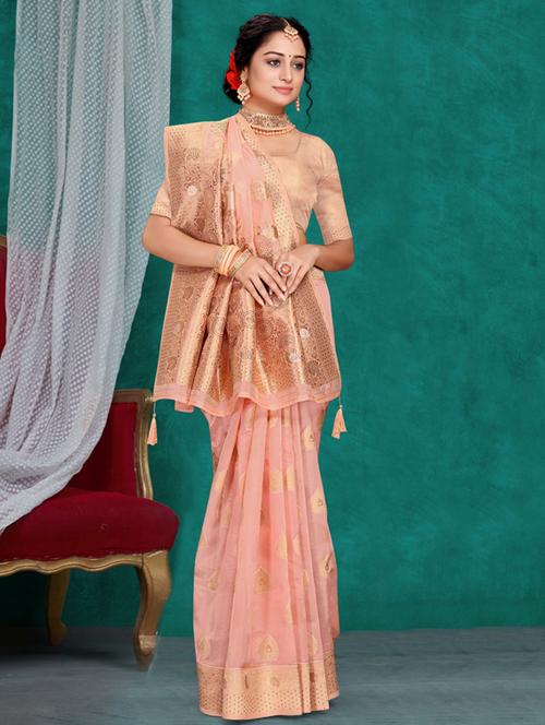 contrast bordered woven saree with blouse - 19496203 - Very Small Image - 1