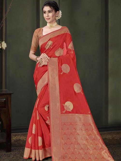 contrast bordered woven saree with blouse - 19496216 - Very Small Image - 1
