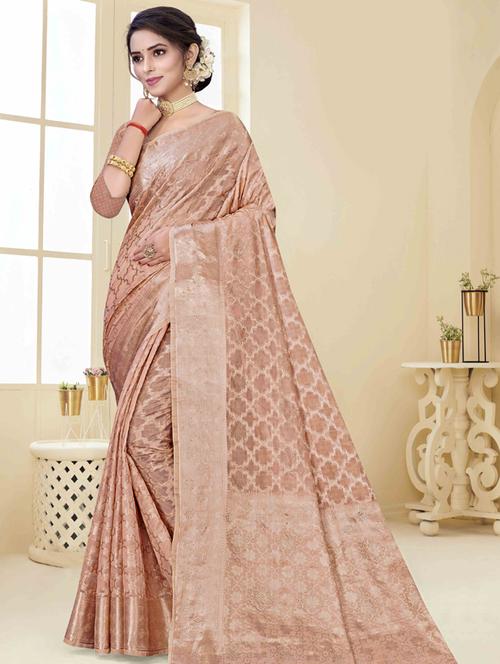 contrast bordered woven saree with blouse - 19496221 - Very Small Image - 1