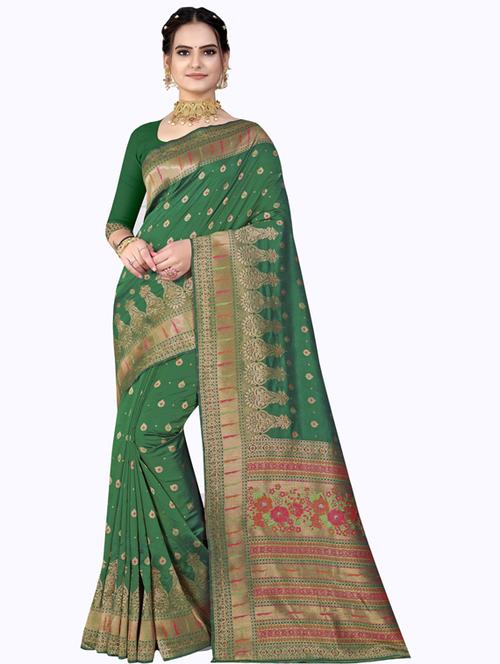 contrast bordered woven saree with blouse - 19496288 - Very Small Image - 1