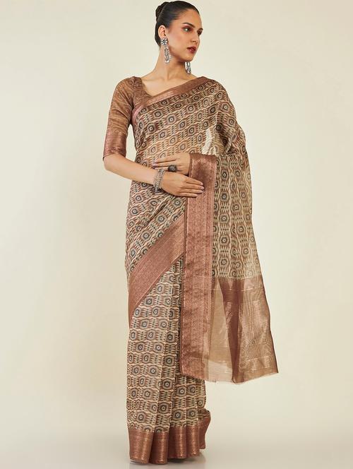 women's self design brown colored saree with blouse - 19496574 - Very Small Image - 1