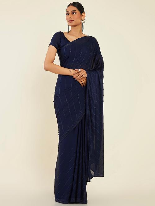 women's self design blue colored saree with blouse - 19496583 - Very Small Image - 1