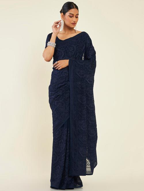 women's embroidered saree with blouse - 19496596 - Very Small Image - 1