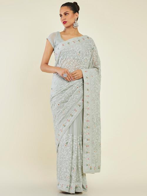 women's embroidered saree with blouse - 19496607 - Very Small Image - 1