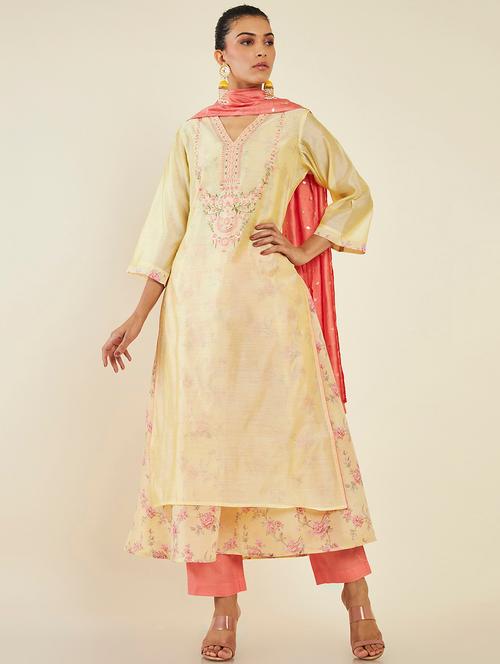 yellow embroidered suit set - 19496655 - Very Small Image - 1