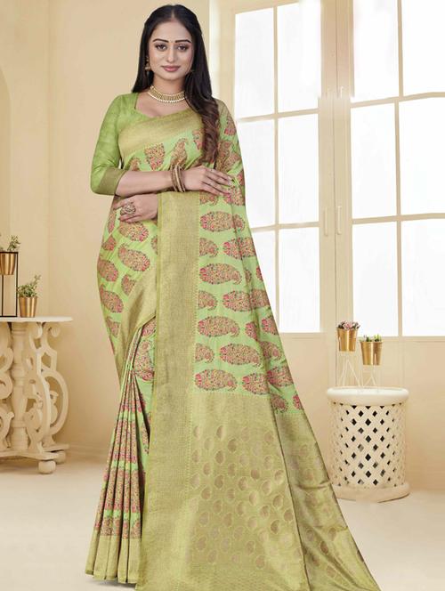 self design printed saree with blouse - 19496829 - Very Small Image - 1
