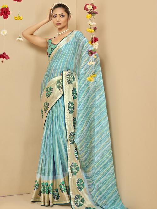 self design printed saree with blouse - 19497047 - Very Small Image - 1