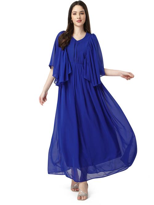 blue georgette fit & flare dress - 19497566 - Very Small Image - 1