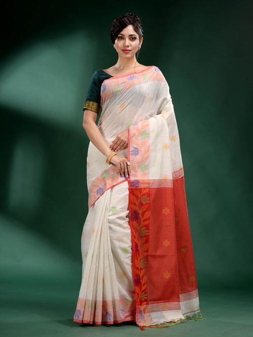 women's floral white colored saree with blouse - 19497897 - Very Small Image - 1