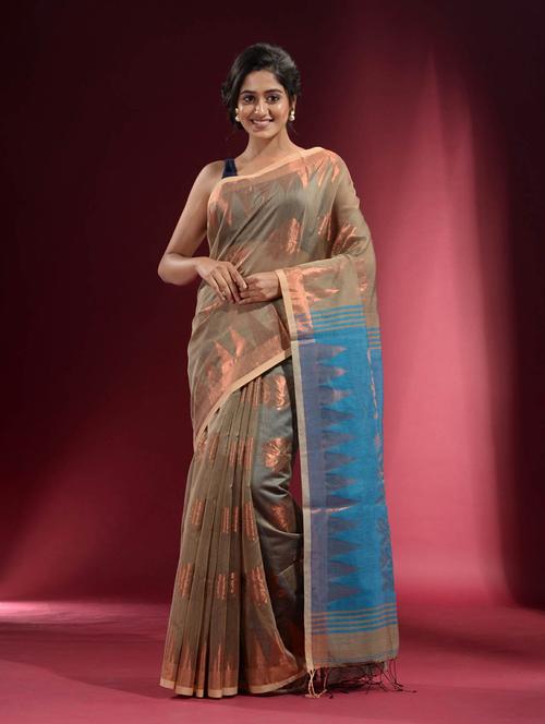 women's self design beige colored saree with blouse - 19497943 - Very Small Image - 1