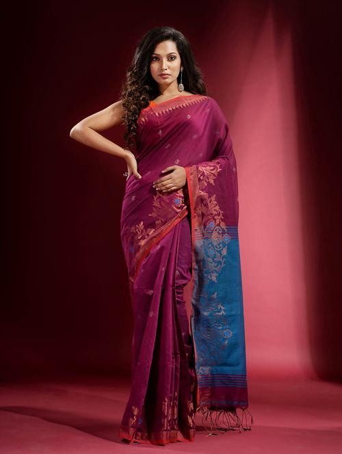 women's self design magenta colored saree with blouse - 19498039 - Very Small Image - 1