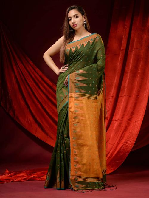 women's self design dark green colored saree with blouse - 19498151 - Very Small Image - 1