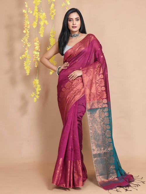 women's self design magenta colored saree with blouse - 19498253 - Very Small Image - 1