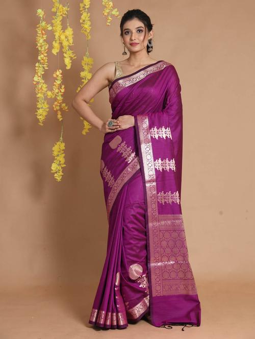 women's self design purple colored saree with blouse - 19498334 - Very Small Image - 1